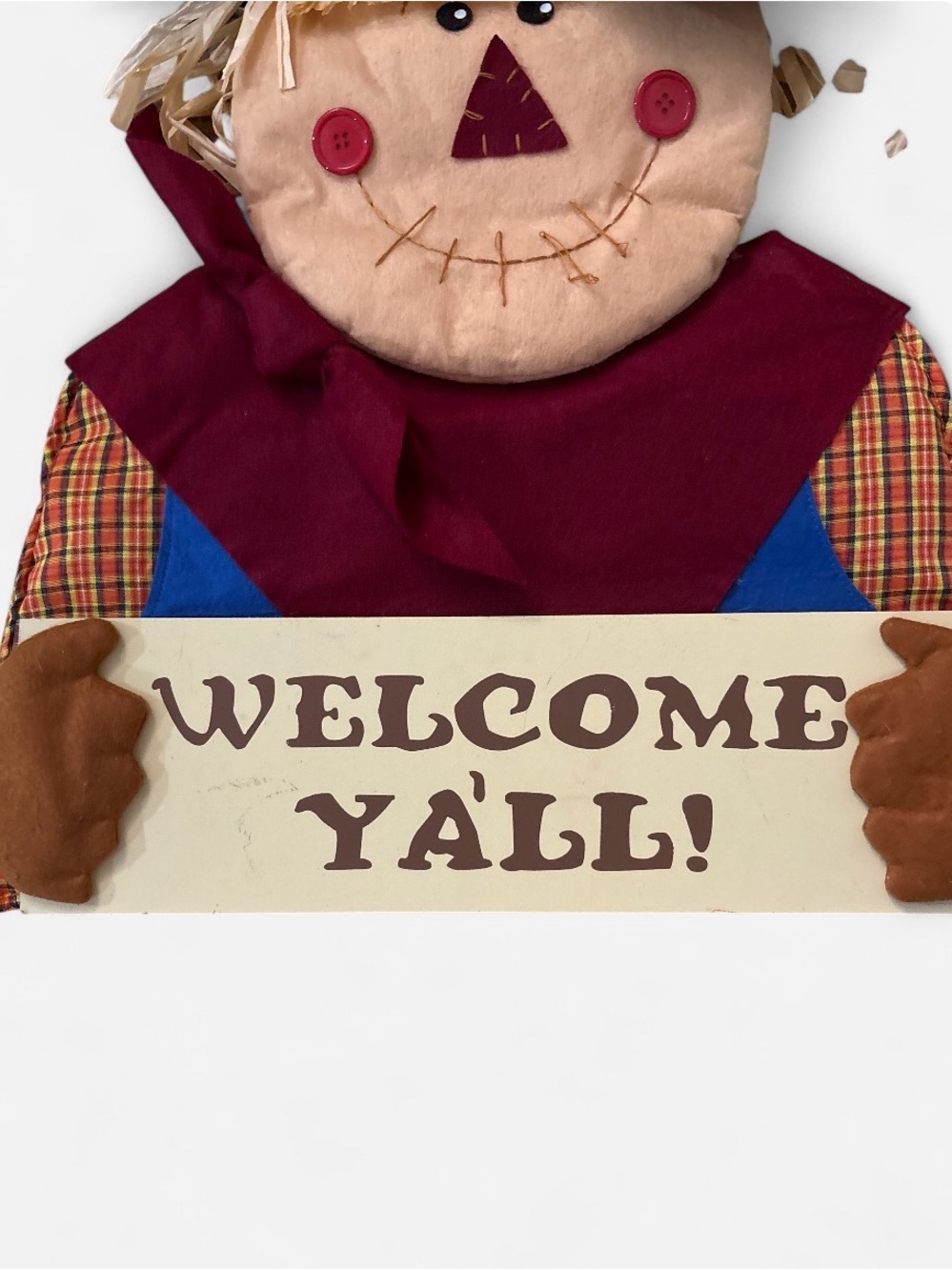 Welcome Y'All Scarecrow Wall Accent - Burgundy and Tan